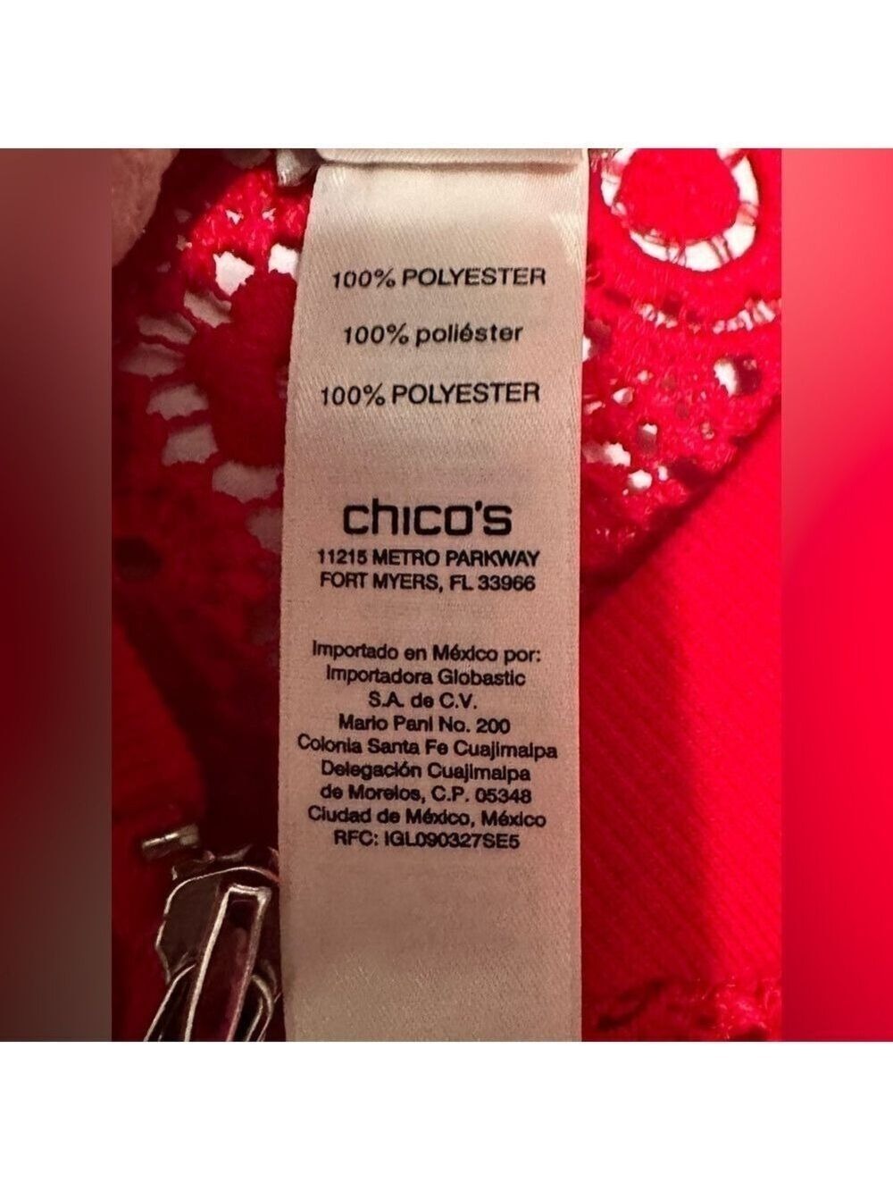 Chico’s Red Sheer Fancy Crochet Lace Blazer, Womens 4 - Chicos Size 0 BEAUTIFUL! - Picture 10 of 16